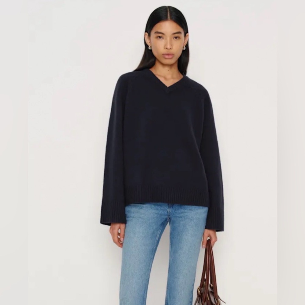 Reformation Navy V-Neck Sweater